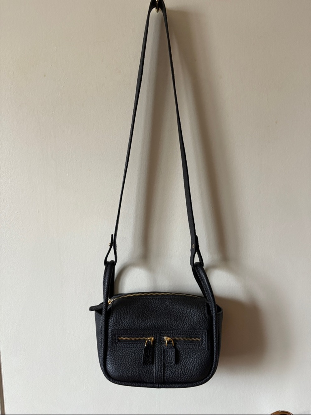 NEW  Black Small Pebble Leather Crossbody Bag with Gold Hardware